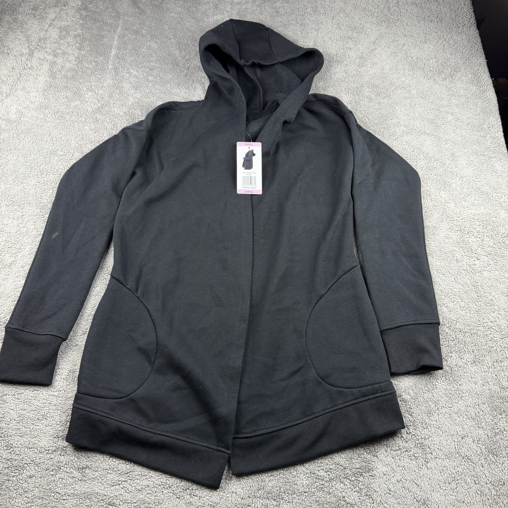 Active Life Cardigan Open-Front Hooded Womens Small Black Long‎ Sleeve NWT